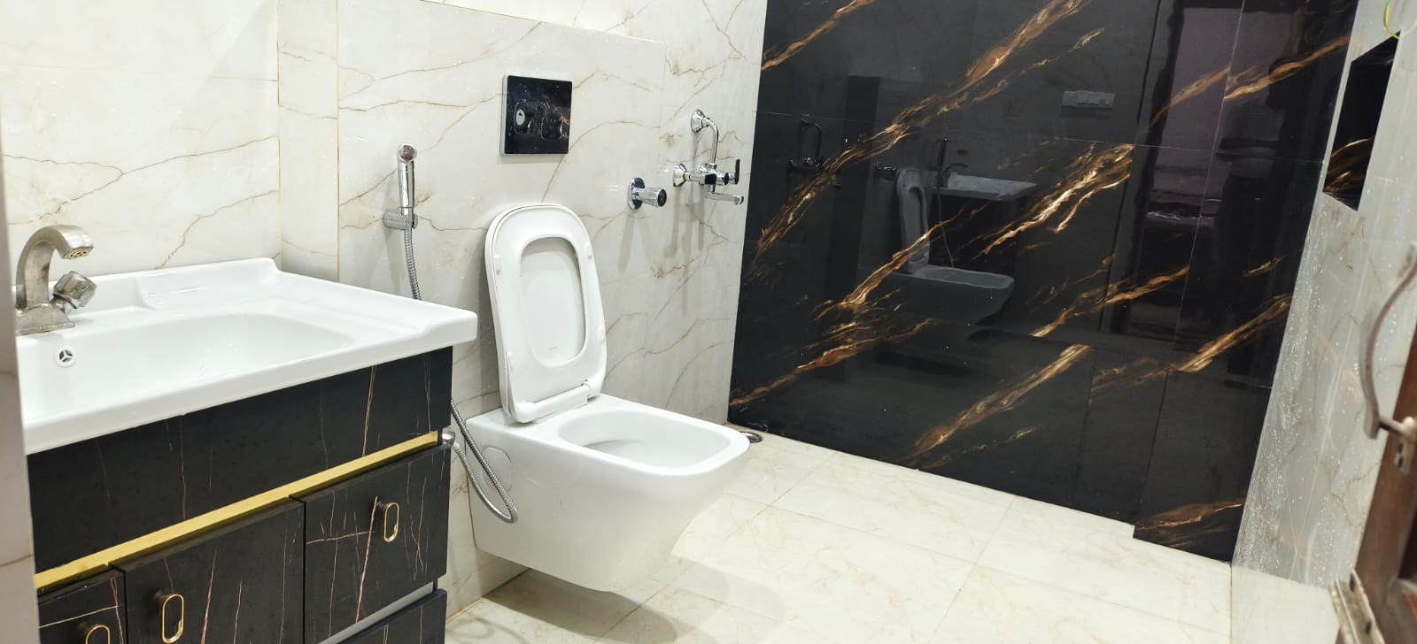 A bathroom, cleaned daily